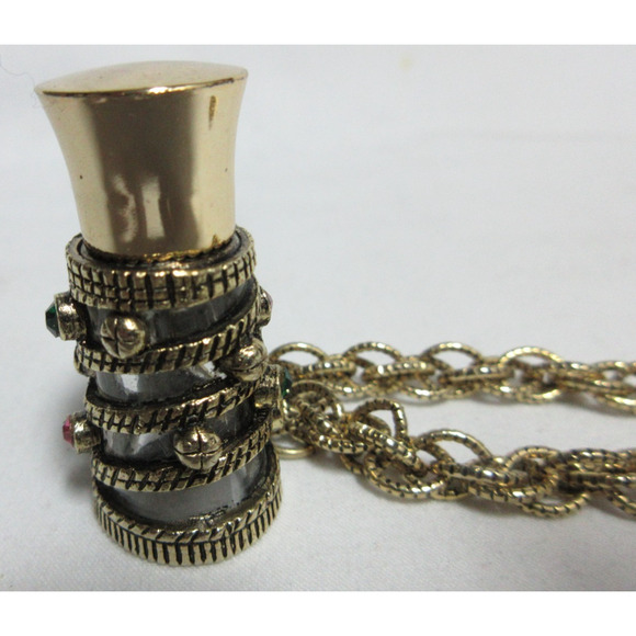 VTG Empty Perfume Bottle Charm Bracelet Color Rhinestones Gold Tone  Size 7" - Picture 2 of 5